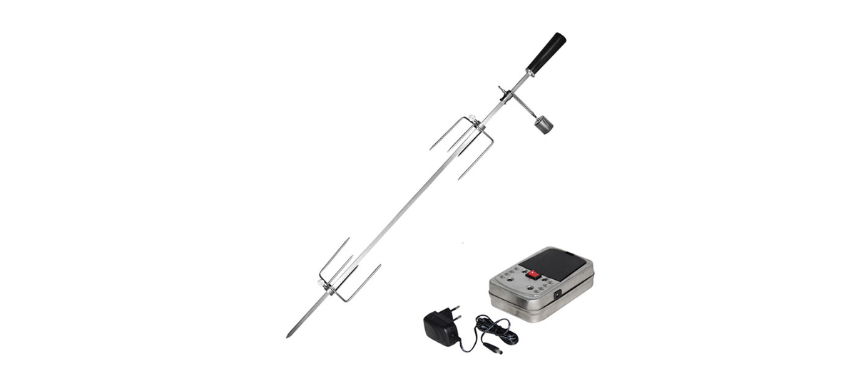 Enders Rotisserie Pro BBQ accessory for Hyde, Colorado, Boston 6 grills, featuring a sturdy rotating spit for even cooking.