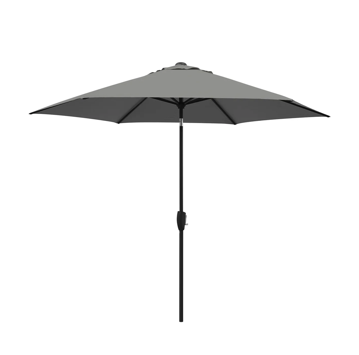Kettler 2.5m slate wind-up parasol with auto tilt and night cover, providing shade and style for outdoor furniture.