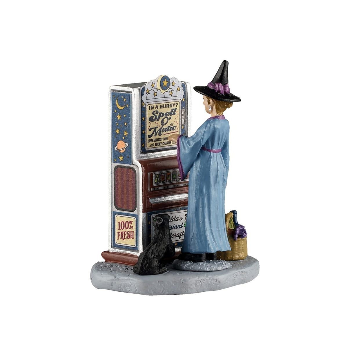 Lemax Spooky Town Spell O'Matic figurine featuring a whimsical haunted spell book with glowing magical symbols and intricate details.