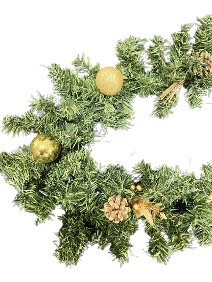 Kaemingk 6ft Glitter Christmas Garland with Pinecones & Ornaments - Mill Race Garden Centre