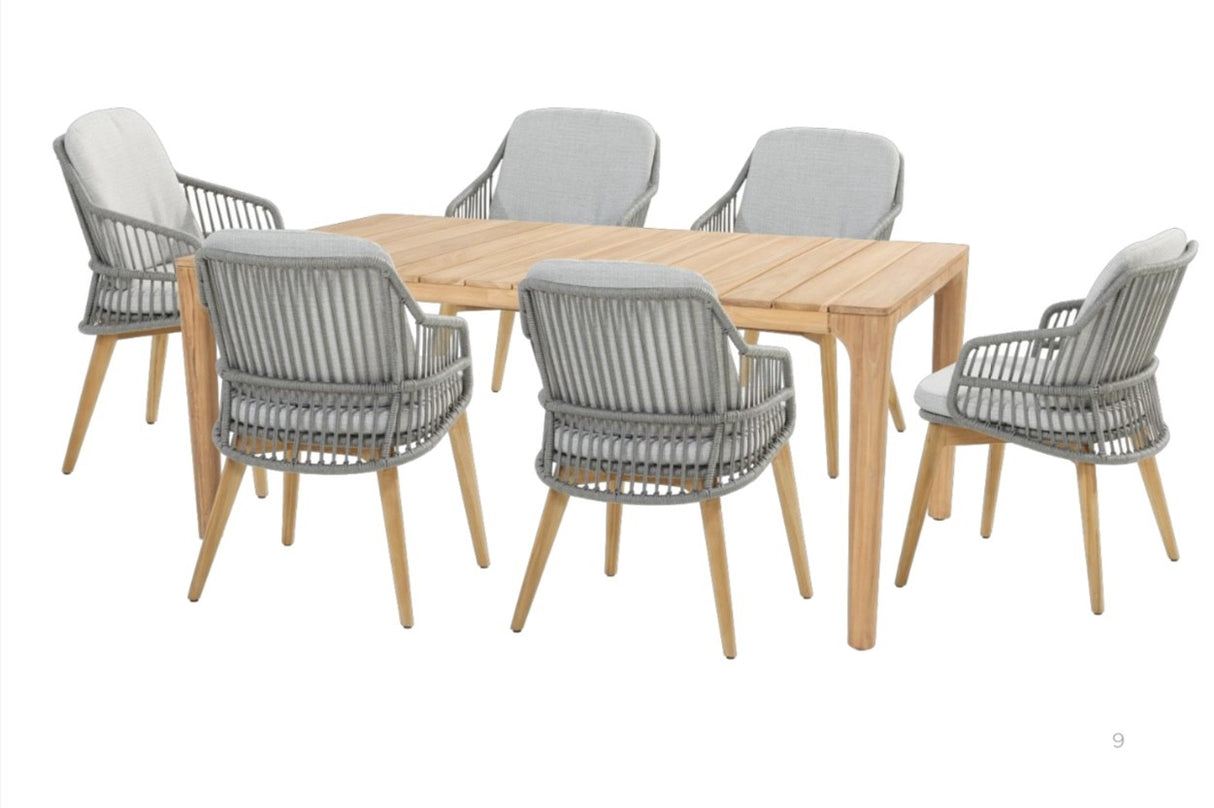 4 Seasons Outdoor Ancora 6 Seat Dining Set with 1.8m Laim Teak Table - Mill Race Garden Centre