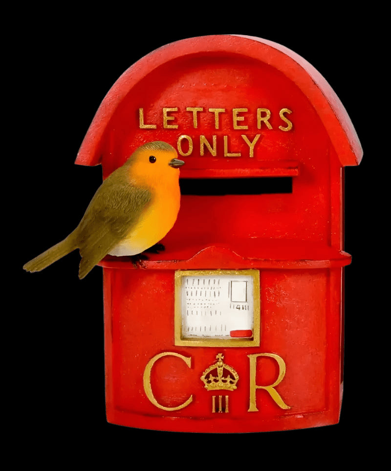 Post Box with Robin Real Life Resin Ornament by Vivid Arts - Mill Race Garden Centre