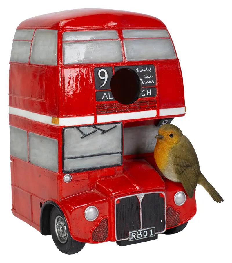 London Bus Robin Birdhouse Ornament Size D by Vivid Arts - Mill Race Garden Centre