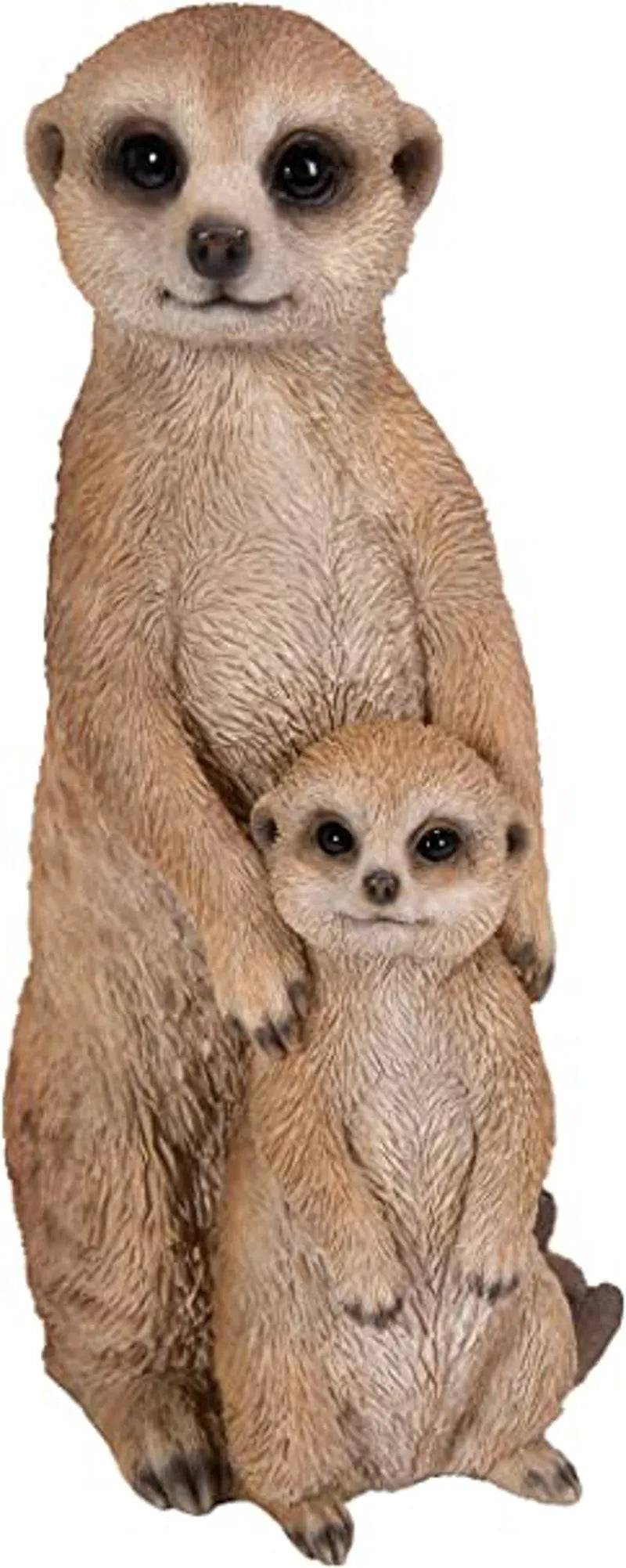 Mother and Baby Meerkat Real Life Resin Ornament By Vivid Arts - Mill Race Garden Centre