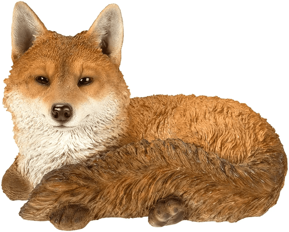 Realistic resting fox resin ornament by Vivid Arts, detailed wildlife sculpture perfect for home decor or collection.
