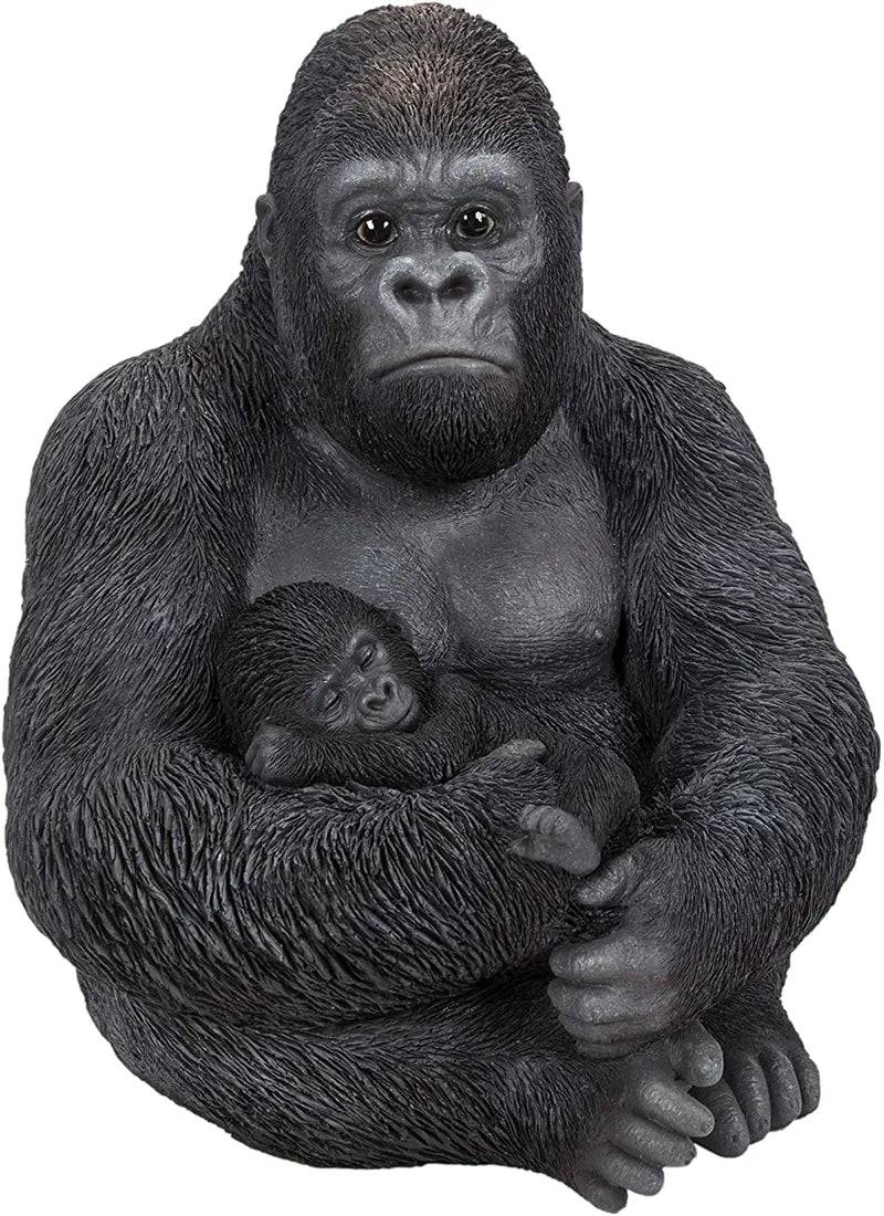 Real Life Sitting Gorilla and Baby Ornament Size D by Vivid Arts - Mill Race Garden Centre