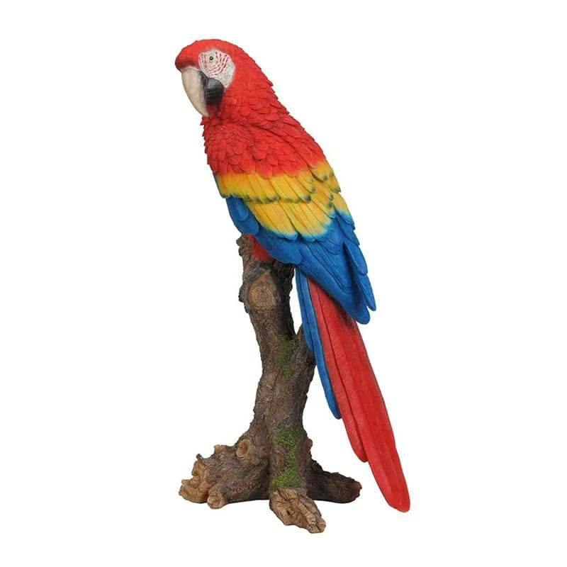 Vivid Arts Red Macaw Perched on Tree Stump Resin Ornament - Mill Race Garden Centre