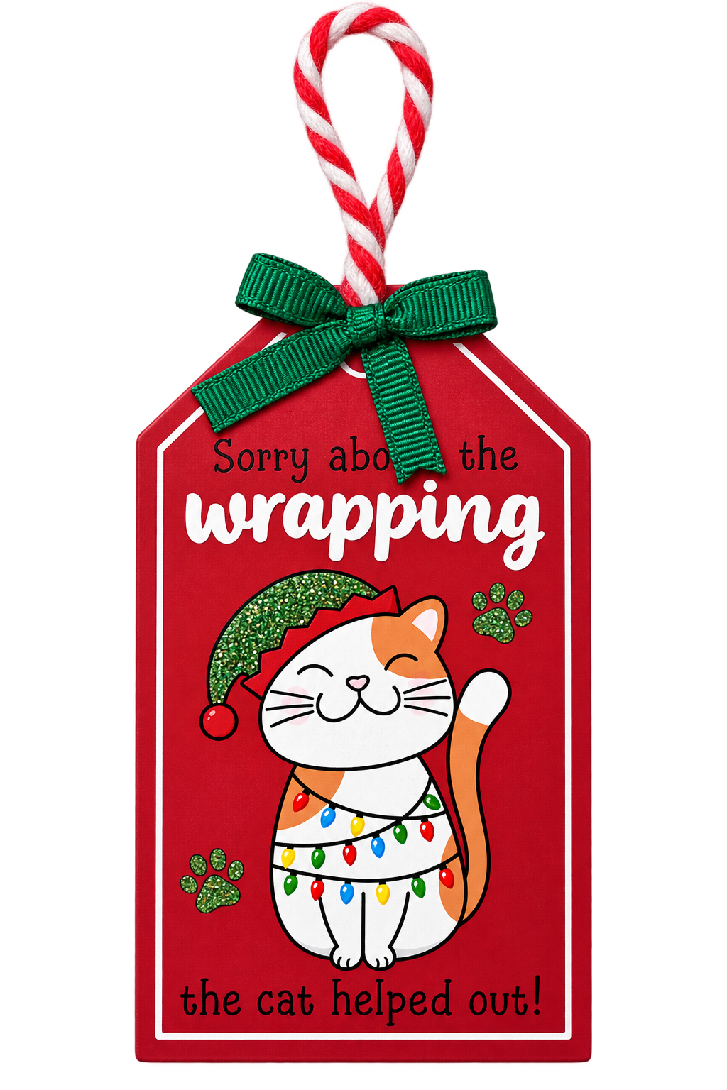 Christmas Wooden Cat Tree Tag