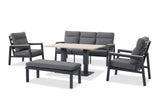 Kettler Tudor 5-seater sofa set with lounge armchairs and high/low table, outdoor metal furniture for patio or garden lounging.