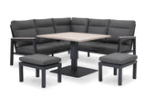 Kettler Charlbury Tudor Mini Corner Set with two footstools and square high/low table, metal outdoor furniture for patio or garden.