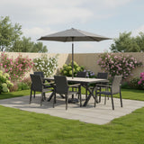Kettler Tudor 6-seat metal dining set with 180x90cm table, parasol, and base, featuring a stylish outdoor furniture design.