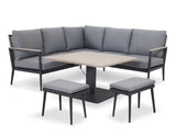 Kettler Charlbury Merano aluminium corner set with square high/low table, outdoor patio furniture in a modern design.