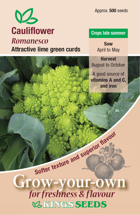 Cauliflower Romanesco by Kings Seeds - Mill Race Garden Centre