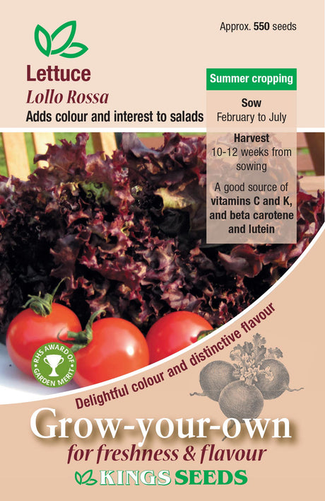 Lettuce Lollo Rossa by Kings Seeds - Mill Race Garden Centre