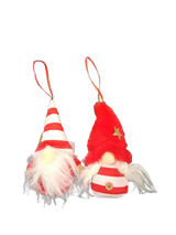 Red and white gnome Christmas tree decoration by Decoris, 15cm polyester gonk hanger for holiday tree decor.