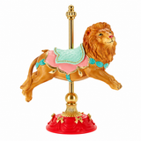 TimStor Carousel Lion Standing Christmas Decoration (22.5 cm) – Leaping Fairground Lion in Pastel Pink & Mint Saddle on Gold Pole & Red Bow Pedestal