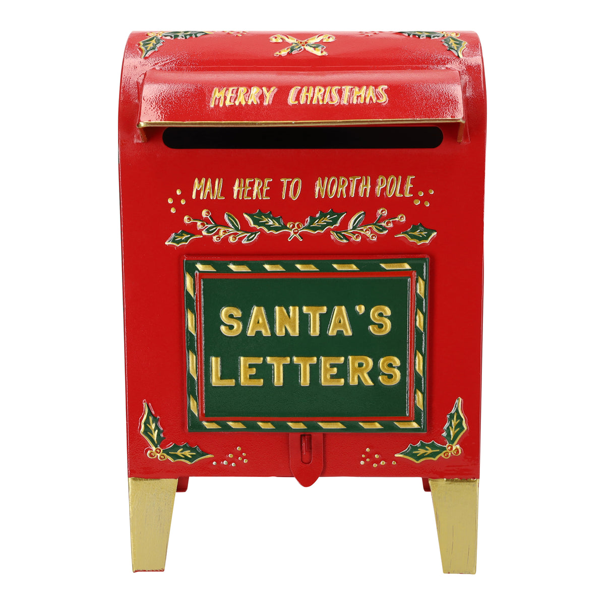 Santa's Letters Christmas Metal Postbox (37.5 cm) – Traditional North Pole Mailbox in Red, Green & Gold