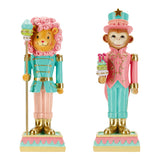 TimStor Pastel Lion Nutcracker Standing Christmas Decoration (32 cm) – Whimsical Lion Soldier with Pink Curly Mane in Mint Green Jacket with Gold Staff