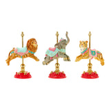 TimStor Carousel Lion Standing Christmas Decoration (22.5 cm) – Leaping Fairground Lion in Pastel Pink & Mint Saddle on Gold Pole & Red Bow Pedestal