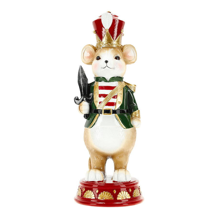 TimStor Nutcracker Mouse Soldier Standing Christmas Decoration (30 cm) – Guard Mouse in Green Jacket & Striped Waistcoat with Ornamental Sword