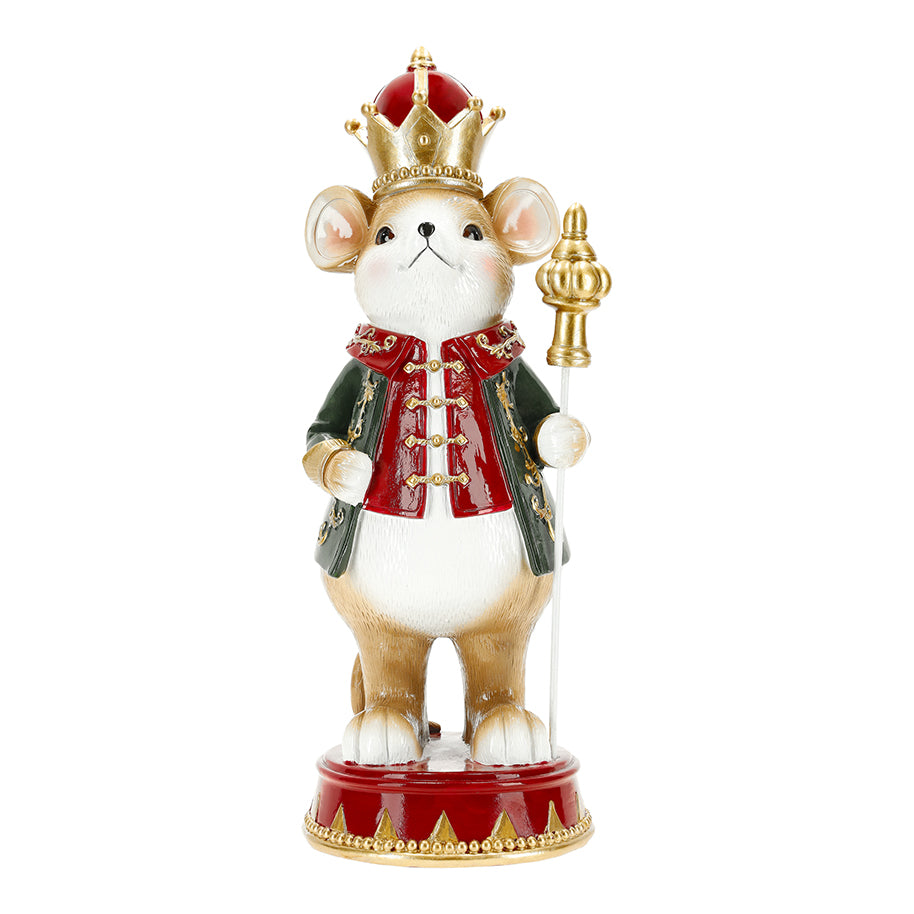 TimStor Nutcracker Mouse King Standing Christmas Decoration (38 cm) – Regal Mouse in Red Jacket, Green Coat & Crown holding Gold Royal Sceptre