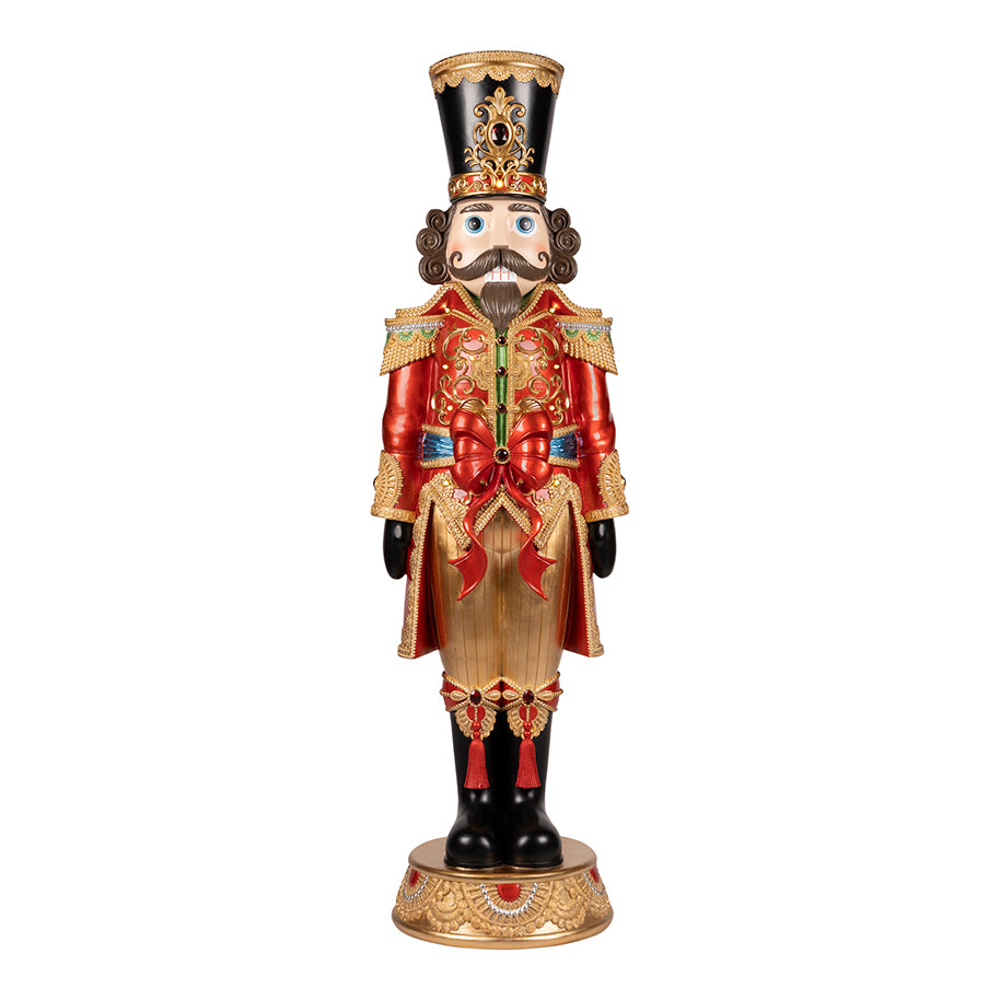 TimStor 150cm (1.5m) Life-Size LED Nutcracker Soldier Polyresin Statement Figurine – Luxury Metallic Red & Gold Illuminated Guard