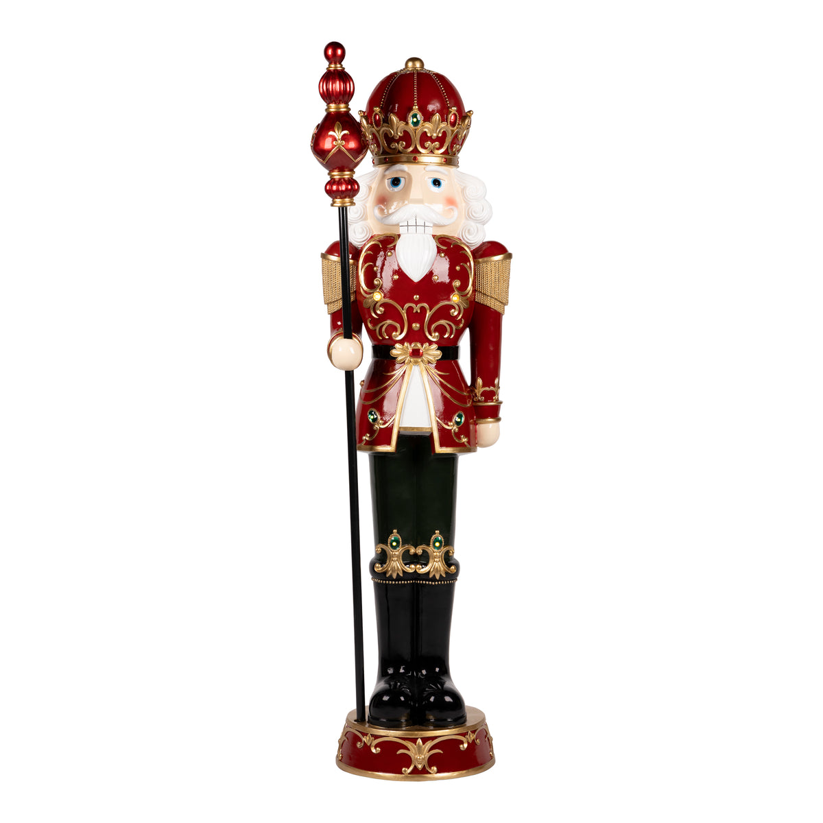 TimStor 130cm (1.3m) LED Nutcracker King Statement Figurine – Royal Guard with Sceptre in Red & Gold Uniform