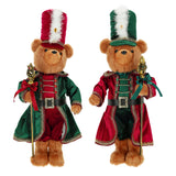Nutcracker Teddy Bear Christmas Standing Decoration (60 cm) – Plush Bear in Red & Forest Green Velvet Uniform with Gold Staff & Feathered Hat