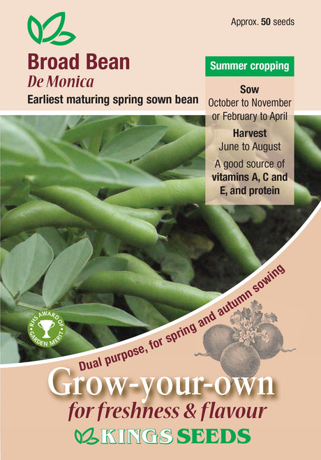 Broad Bean De Monica by Kings Seeds - Mill Race Garden Centre
