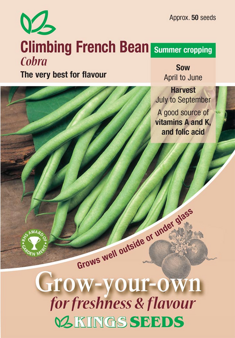 Organic Climbing French Bean Cobra Seeds - Mill Race Garden Centre