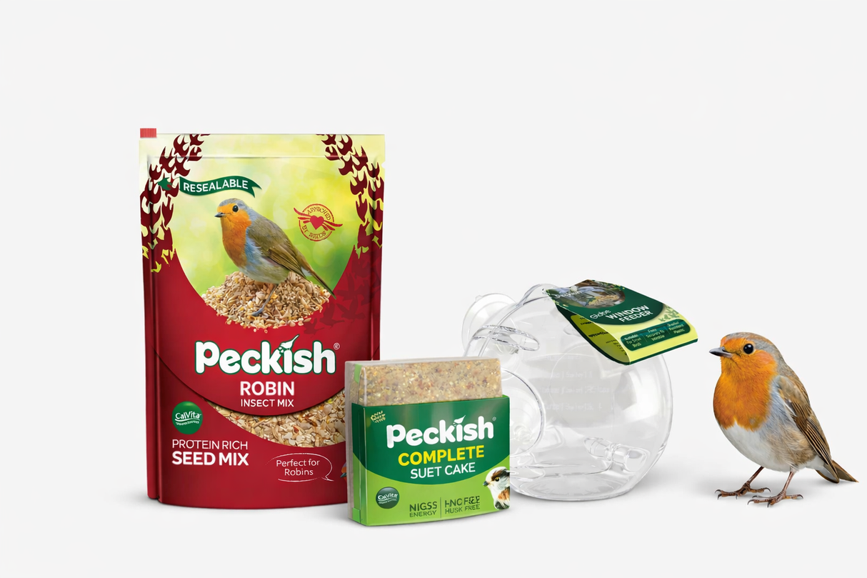 Peckish Robin Winter Feeding Bundle – Seed, Suet & Window Feeder