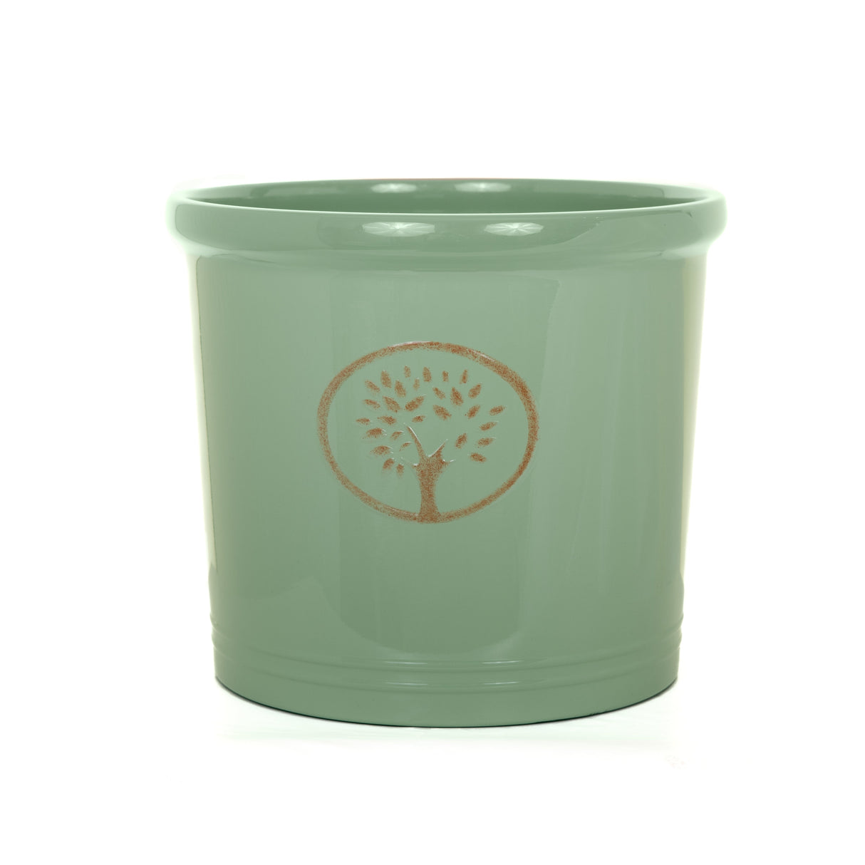 Green Creekwood 38cm Cotswold Cylinder Planter for indoor and outdoor gardens, showcasing a stylish cylindrical garden plant pot.