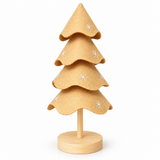 Handmade Beige Felt Christmas Tree Tabletop Decor on Wooden Base – 38 cm