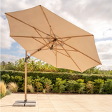 Kettler Luna 3m round cantilever parasol with taupe and grey canopy, granite base, and night cover for outdoor shade.