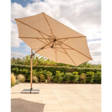 Kettler Luna 3m round cantilever parasol with slate canopy, granite base, and night cover for outdoor furniture.