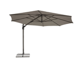 Kettler Luna 3m round cantilever parasol with taupe and grey canopy, granite base, and night cover for outdoor shade.