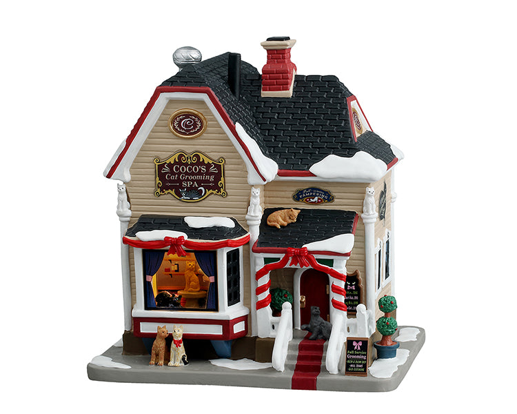 Coco's Cat Grooming Spa Lemax Christmas Village Lighted Building