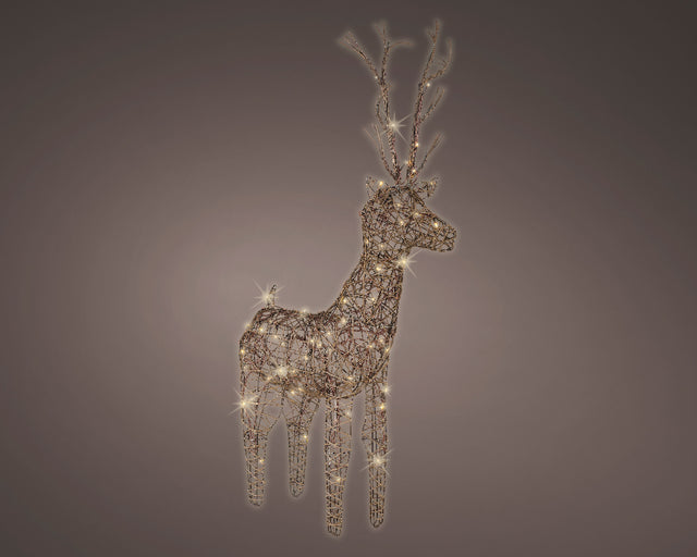 60cm Warm White 48 LED Wicker Brown Deer 60cm by Lumineo - Mill Race Garden Centre