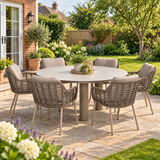 4 Seasons Outdoor Puglia 6 Seat Round Dining Set with Donato Table in Latte