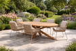 4 Seasons Outdoor Murcia 6-seat dining set with oval Prado teak table, featuring wooden chairs and a 240cm outdoor dining table.