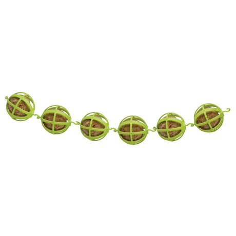 Wild birds feeding on the Creative Products Wild Birds Fat Ball Garland hanging outdoors, designed for bird feeding and care.