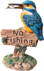 Vivid Arts Kingfisher resin ornament on no fishing sign, decorative home gift featuring colorful bird design and nature theme.