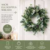 50cm Eucalyptus Wreath with White Berries – Artificial Winter Door Decoration