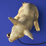 Gold WERNS® Piggy Pig table lamp by Werner Vob, a luxury designer pig-shaped indoor lighting fixture.