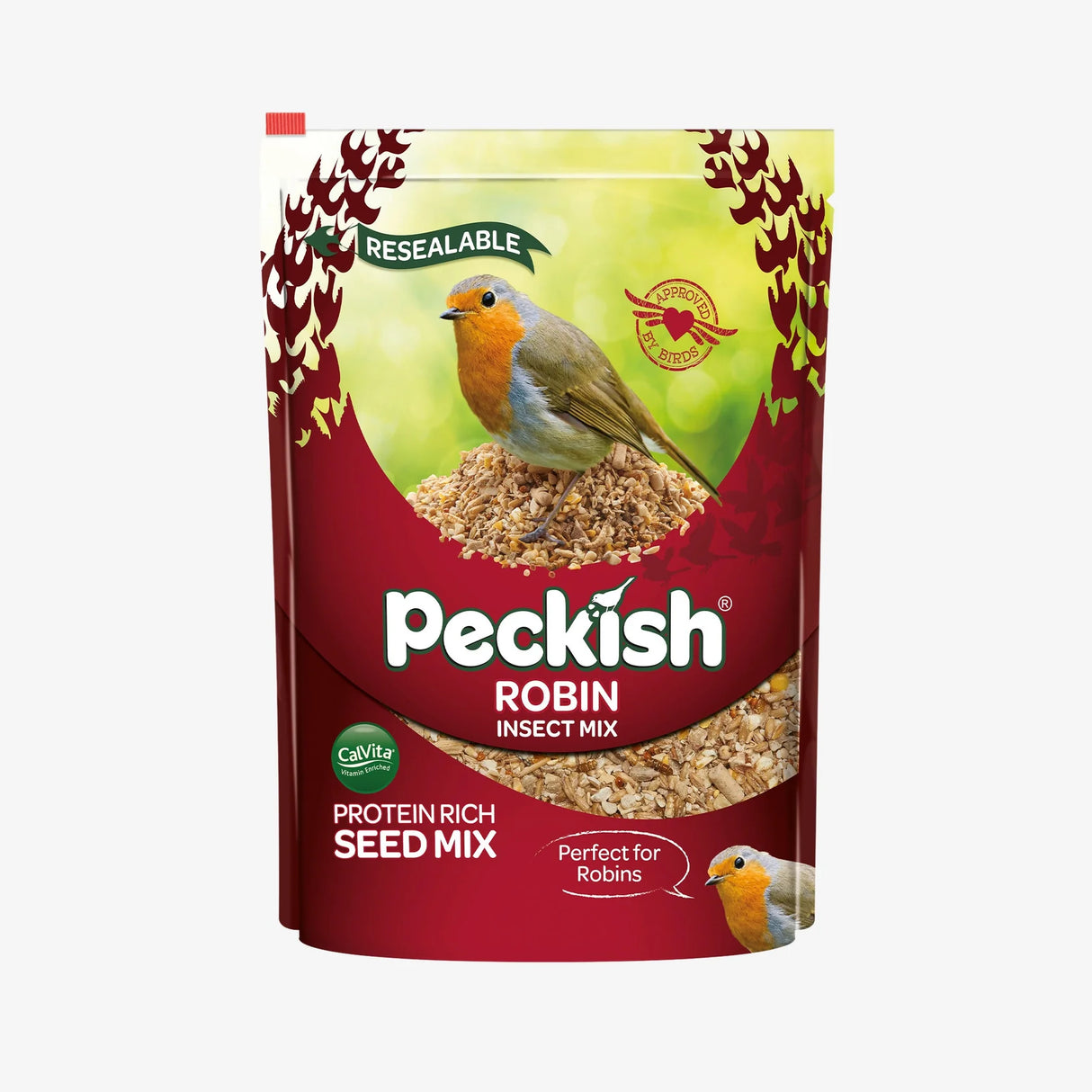 Peckish Robin Seed and Insect Mix 2kg wild bird food bag showing colorful bird food blend for high-energy wild birds