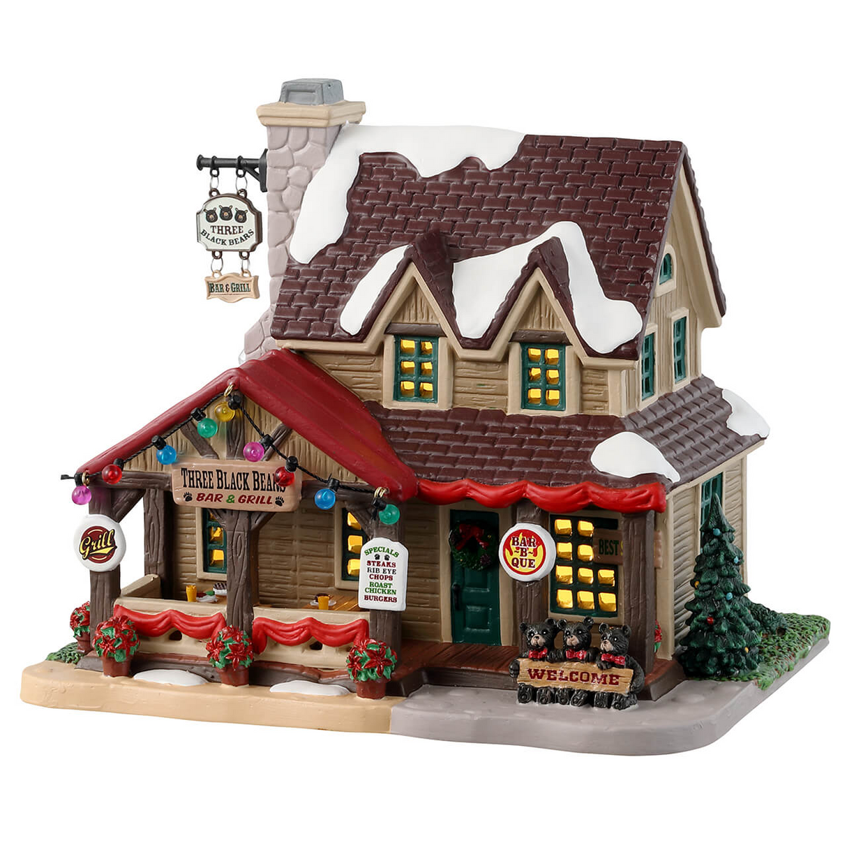 Three Black Bears Bar & Grill Lemax Christmas Village Lighted Building