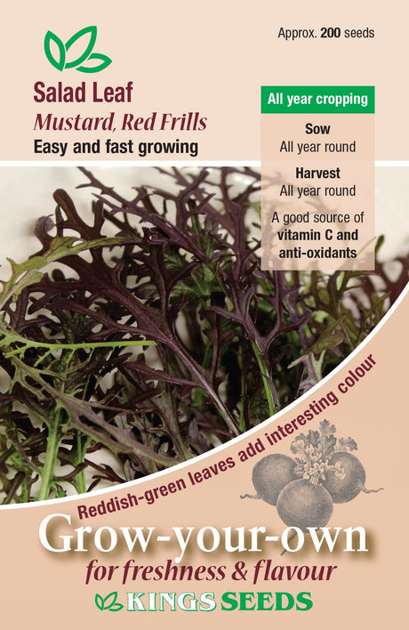 Salad Leaf Mustard Red Frills by Kings Seeds - Mill Race Garden Centre