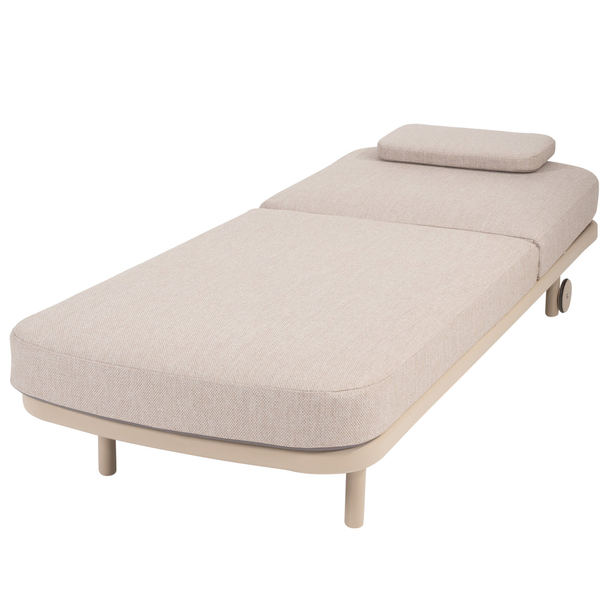 4 Seasons Outdoor Milano sunbed in latte with cushion and headrest, outdoor metal furniture for relaxing outdoors