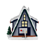 Lemax A-Frame Rental Home Christmas Village table accent with detailed miniature holiday scene and festive decorations.
