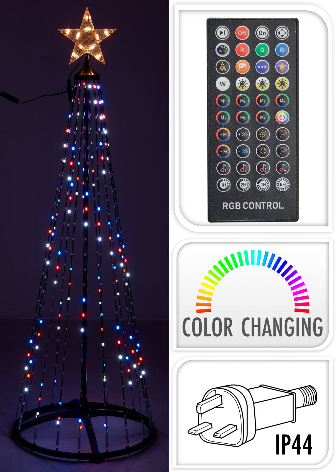 Koopman 150cm black skeleton tree with 370 RGB LED lights, app and remote control, on white background